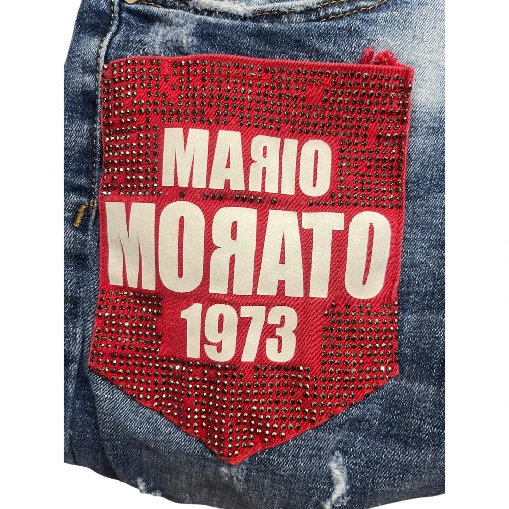Mario Morato Slim Fit Streetwear Men's W33x30 Blue‎ Ankle Zip Distressed Jeans